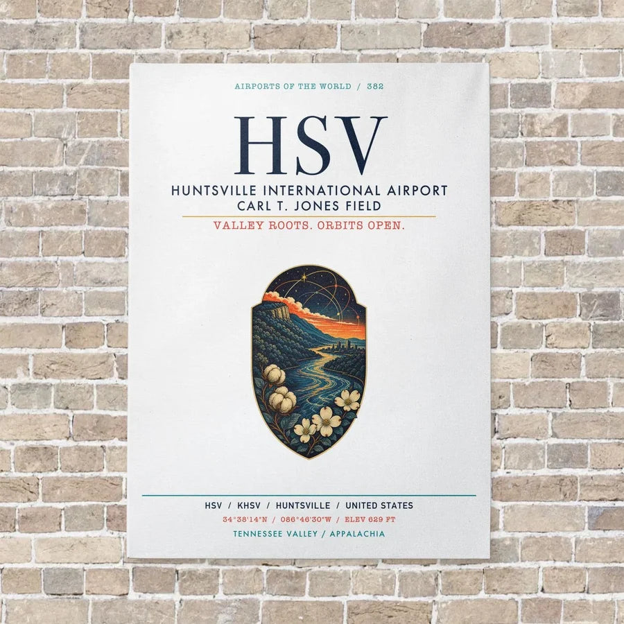 Huntsville International Airport HSV vertical canvas print - no frame - white background