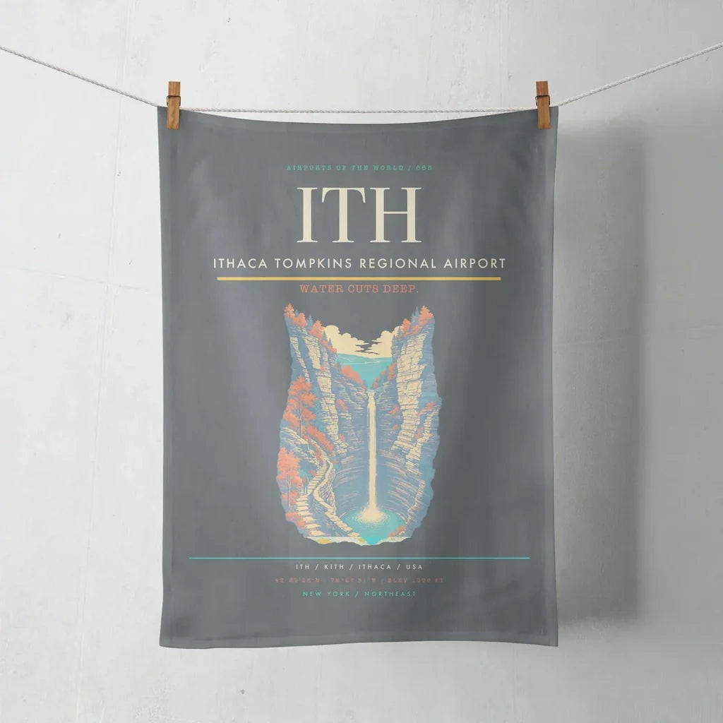 Ithaca Tompkins Regional Airport (ITH) design on gray towel