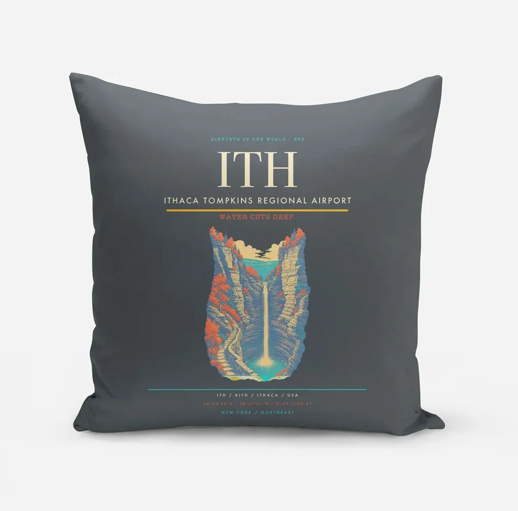Ithaca Tompkins Regional Airport (ITH) design on gray pillow