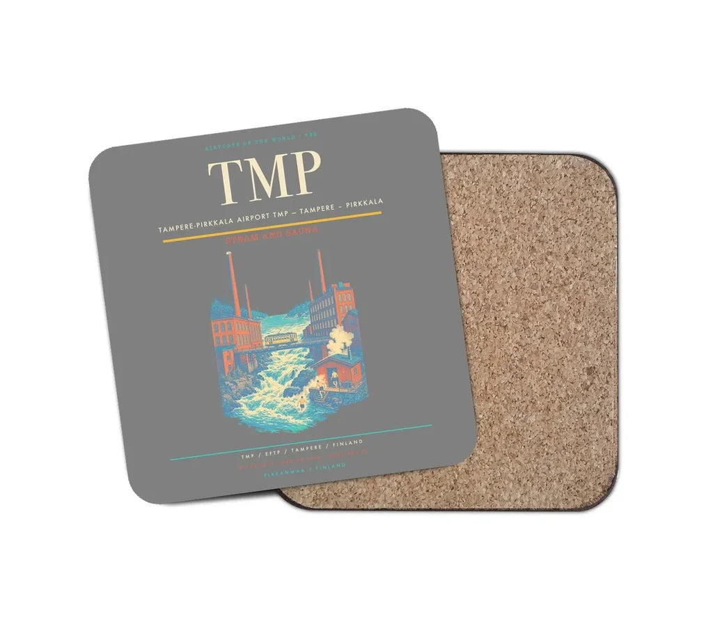 Tampere-Pirkkala Airport (TMP) design on gray 1 piece coaster
