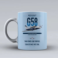 Thumbnail for Beechcraft Baron G58 design on light blue ceramic mug, double-side print