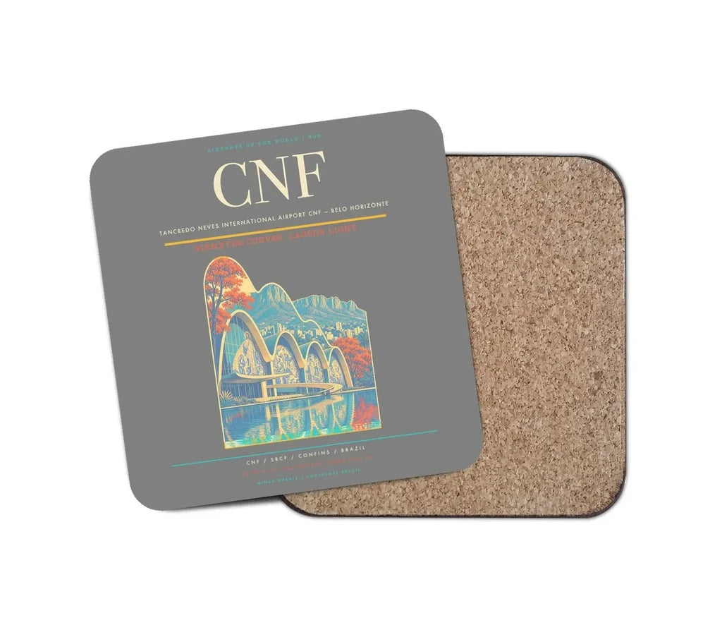 Tancredo Neves International Airport (CNF) design on gray 1 piece coaster