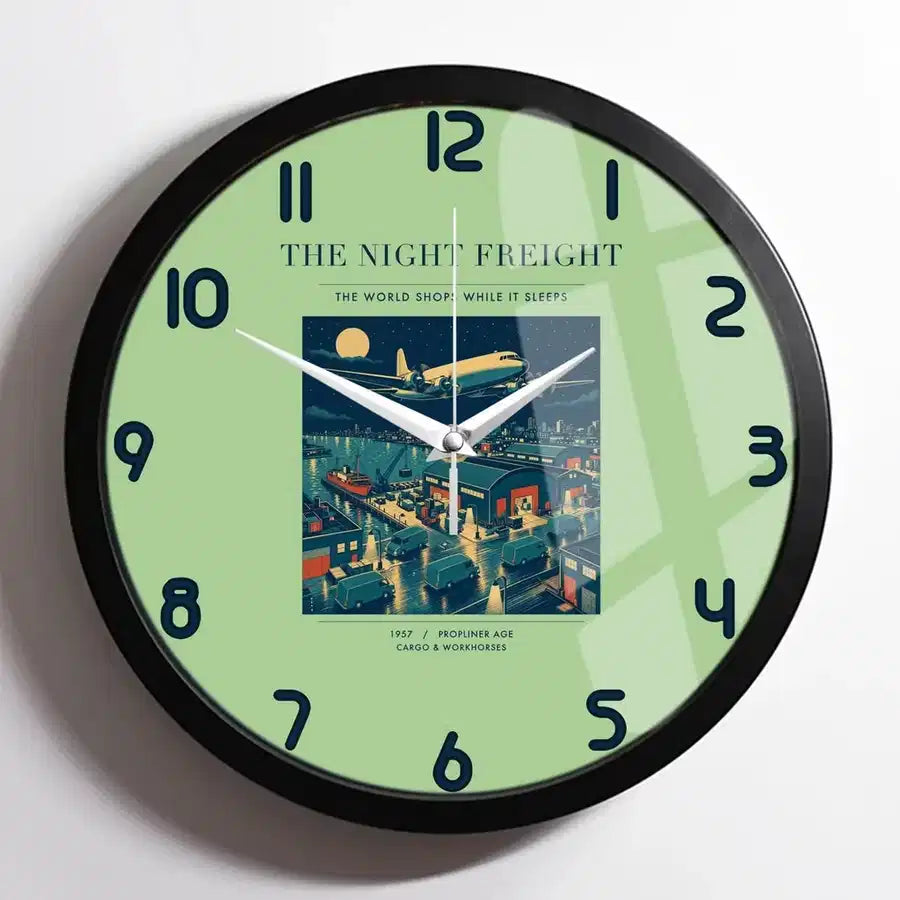 VINTAGE G4111 - The Night Freight - Designed Wall Clocks design on lightgreen framed