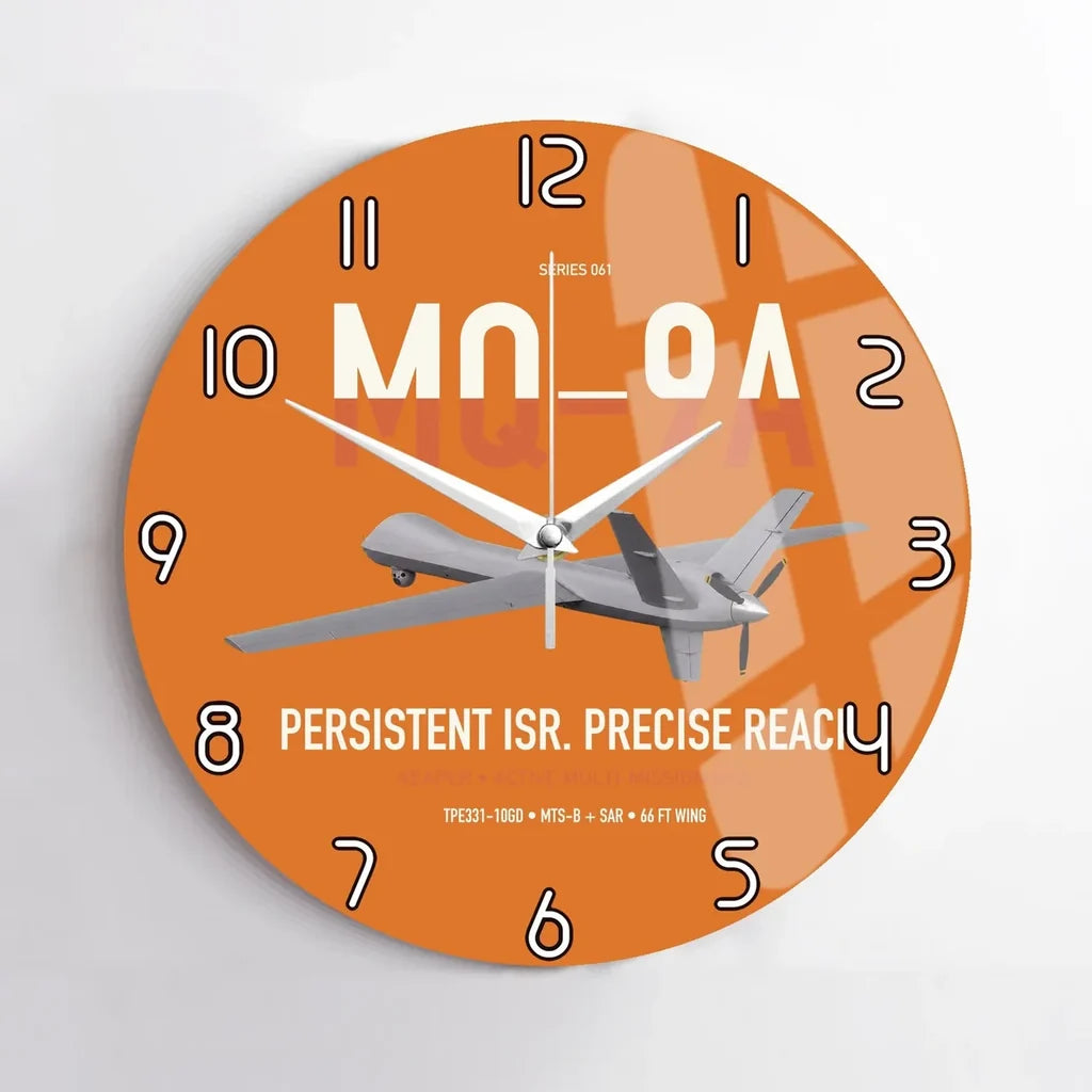 MQ-9A Reaper design on orange no frame wall clock