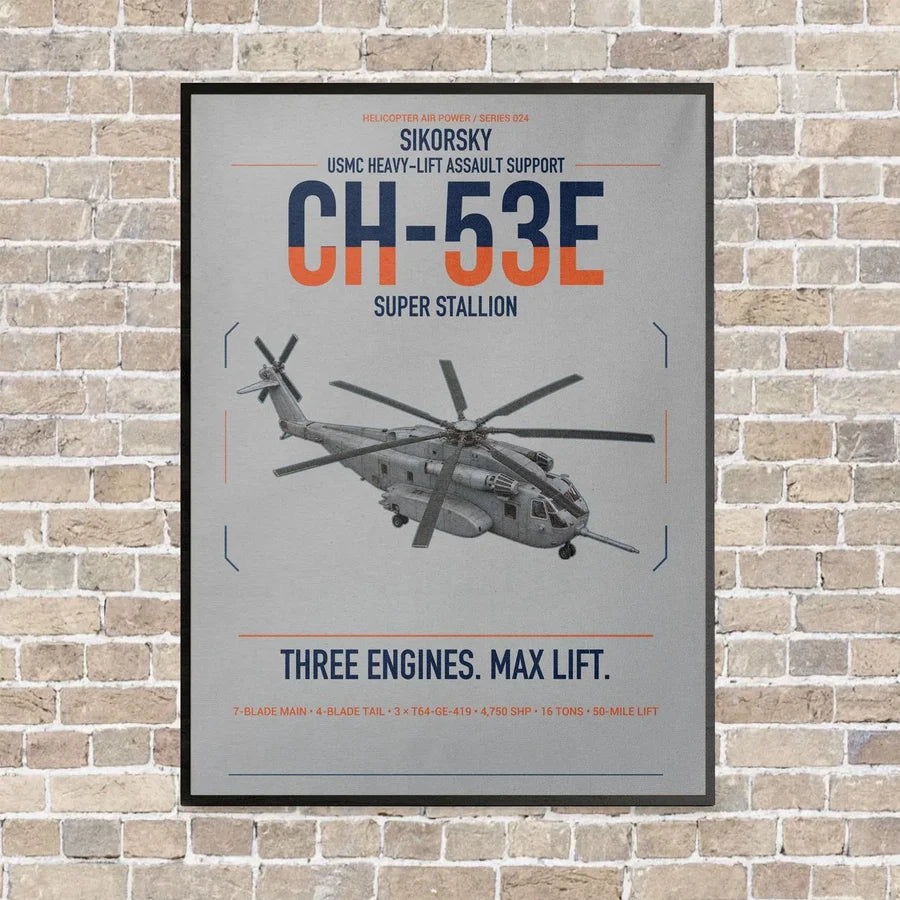 Sikorsky CH-53E Super Stallion vertical canvas print - framed - light gray background