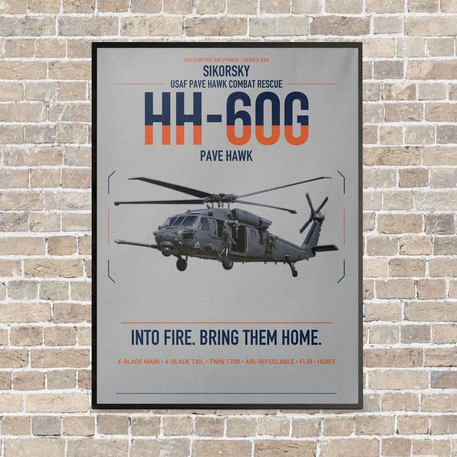 Sikorsky HH-60G Pave Hawk vertical canvas print - framed - light gray background