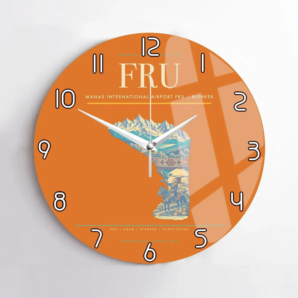 Manas International Airport (FRU) design on orange no frame wall clock