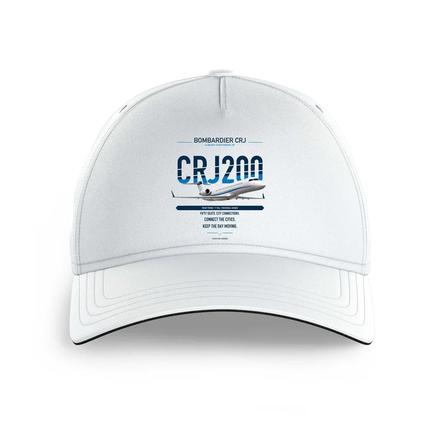 Bombardier CRJ200 design on white printed hat