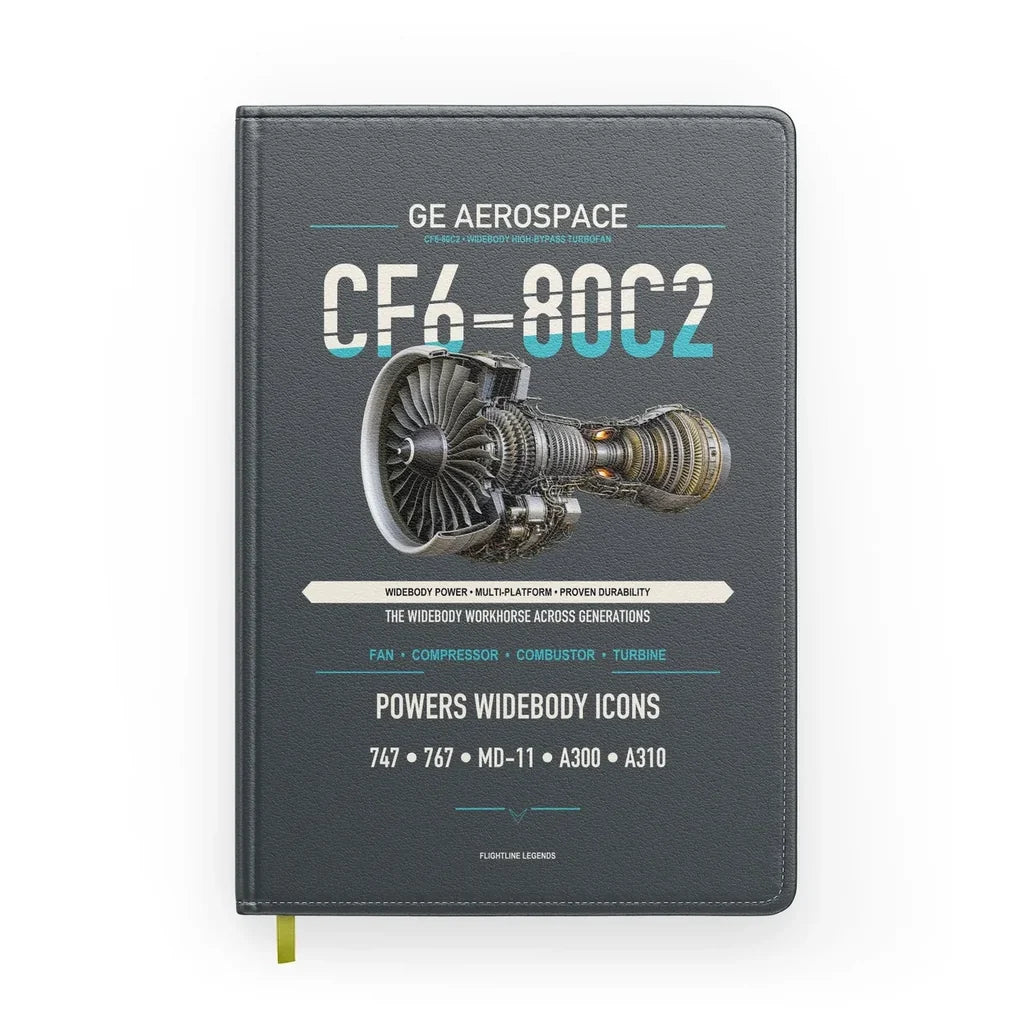 CF6-80C2 design on gray notebook