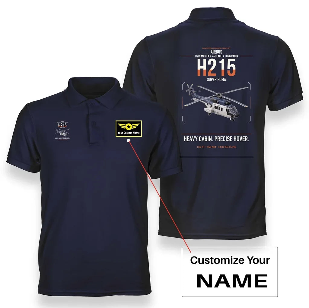 Airbus H215 design on navy blue+name double-side polo t-shirt, double-side print