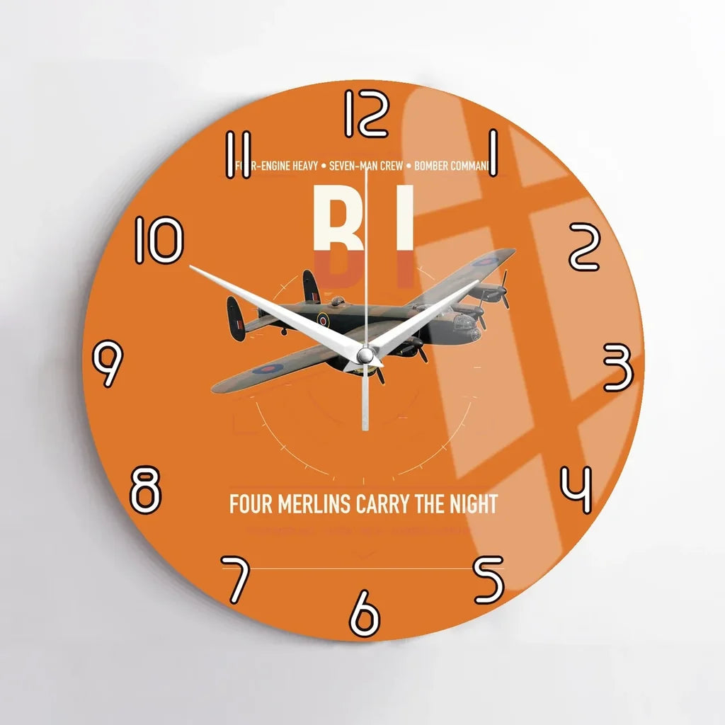 Avro Lancaster B I design on orange no frame wall clock