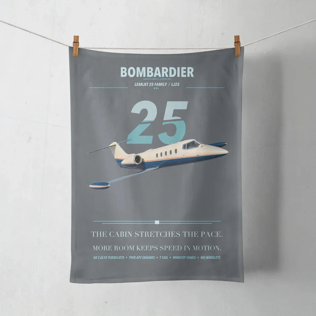 Bombardier Learjet 25 design on gray towel