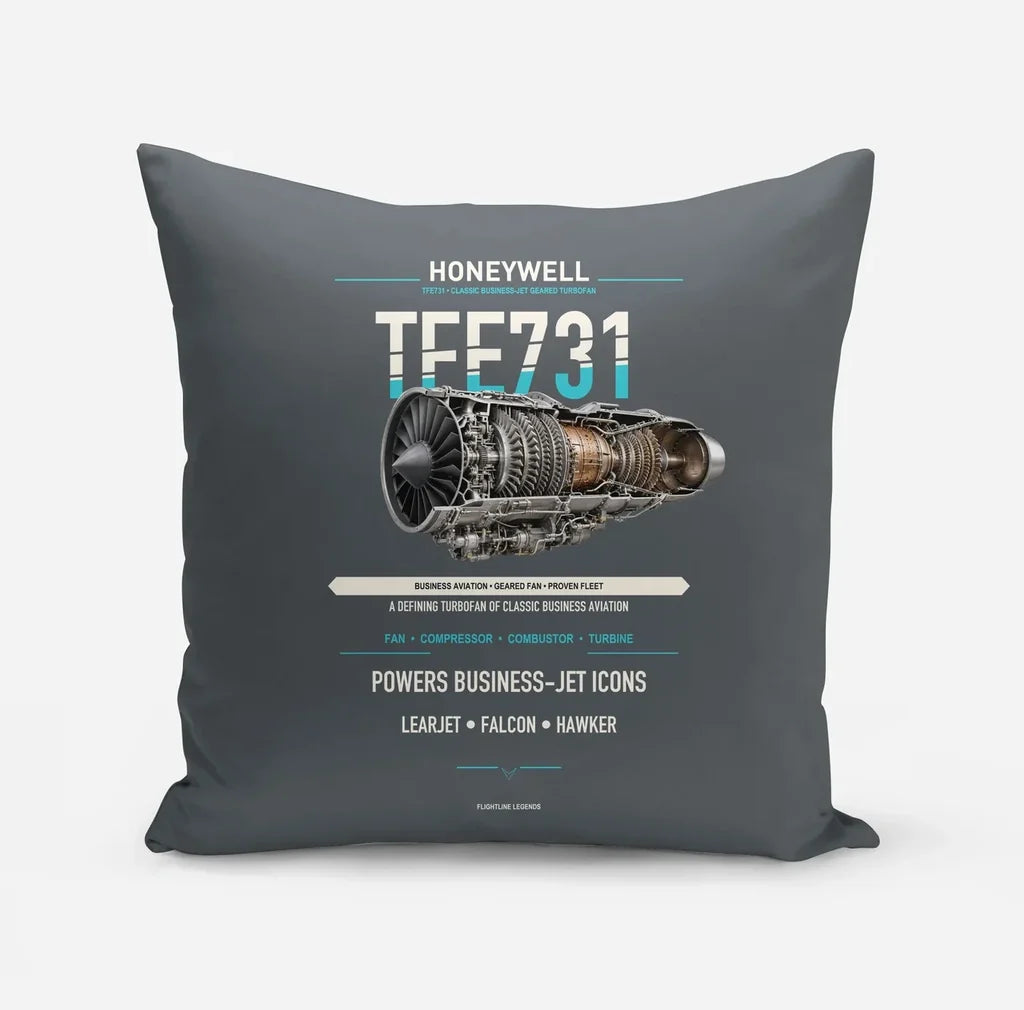 TFE731 design on gray pillow