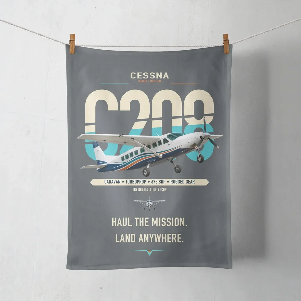 Cessna 208 Caravan design on gray towel
