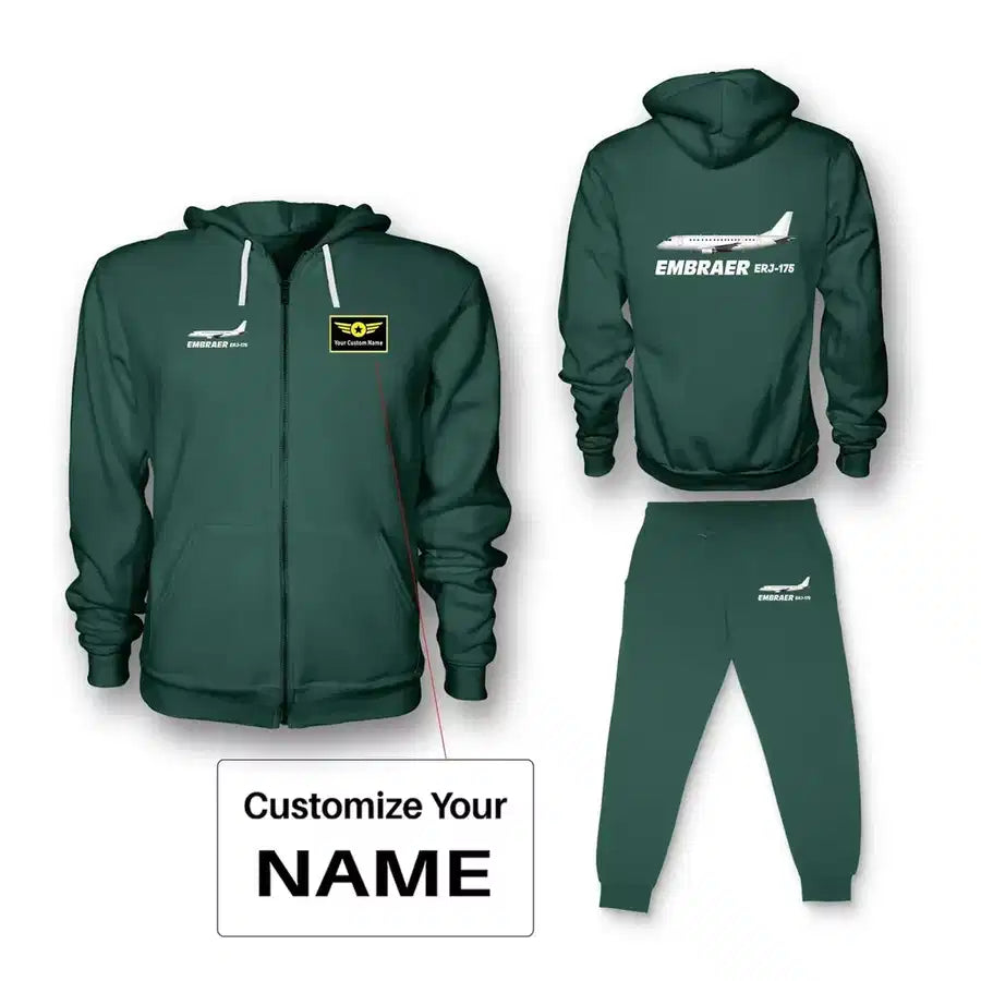 The Embraer ERJ-175 Zipped Hoodie - Green + Name (Customizable)