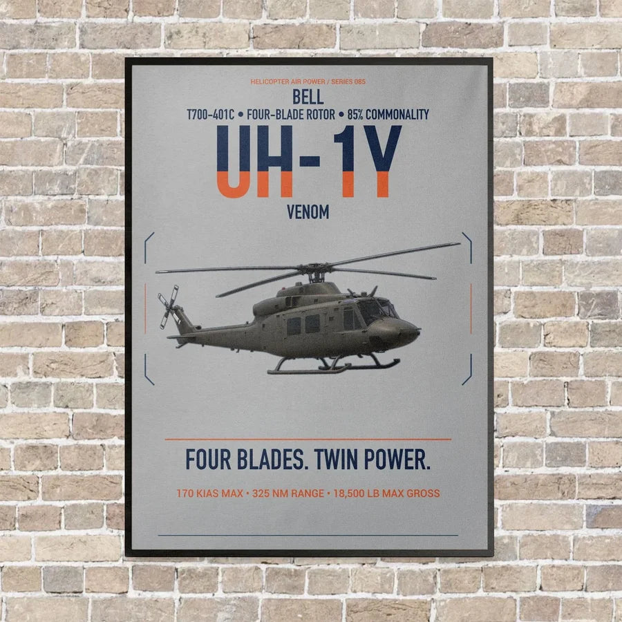 Bell UH-1Y Venom vertical canvas print - framed - light gray background