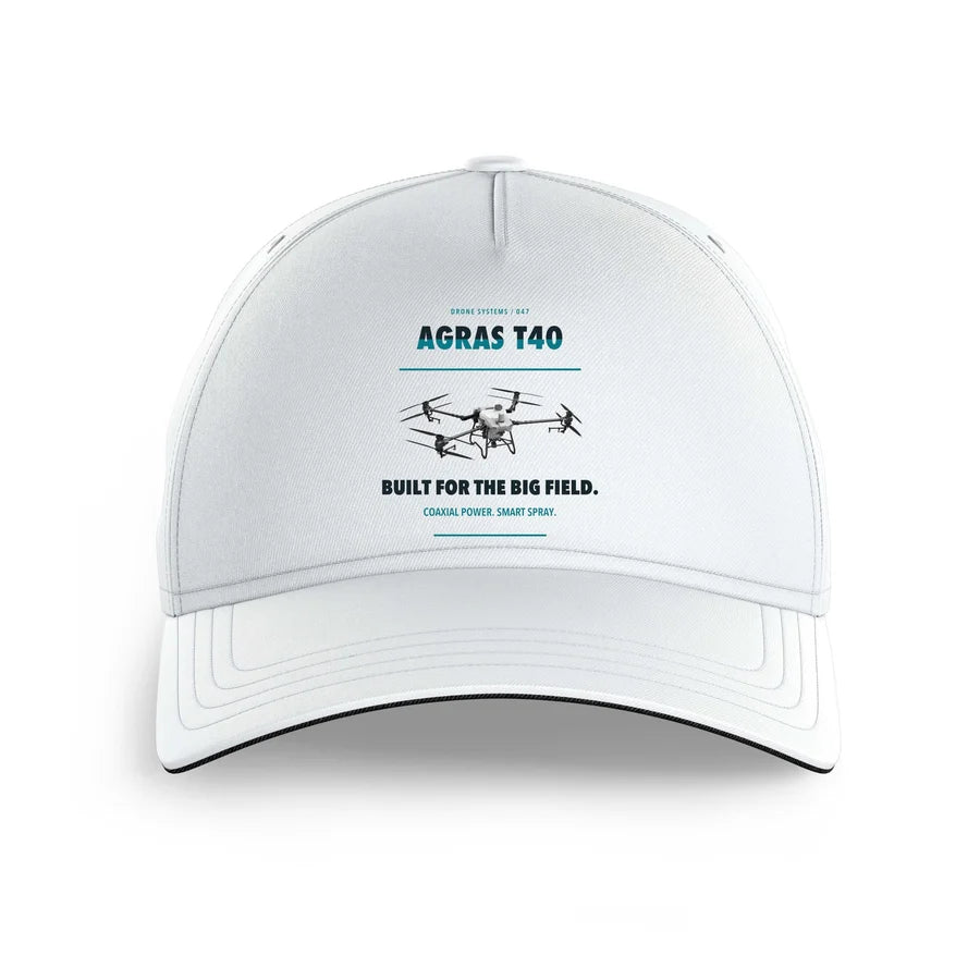 DJI Agras T40 design on white printed hat