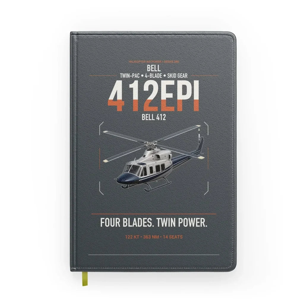 Bell 412EPI design on gray notebook