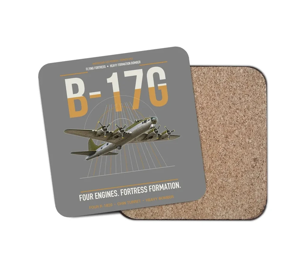 B-17G Flying Fortress design on gray 1 piece coaster