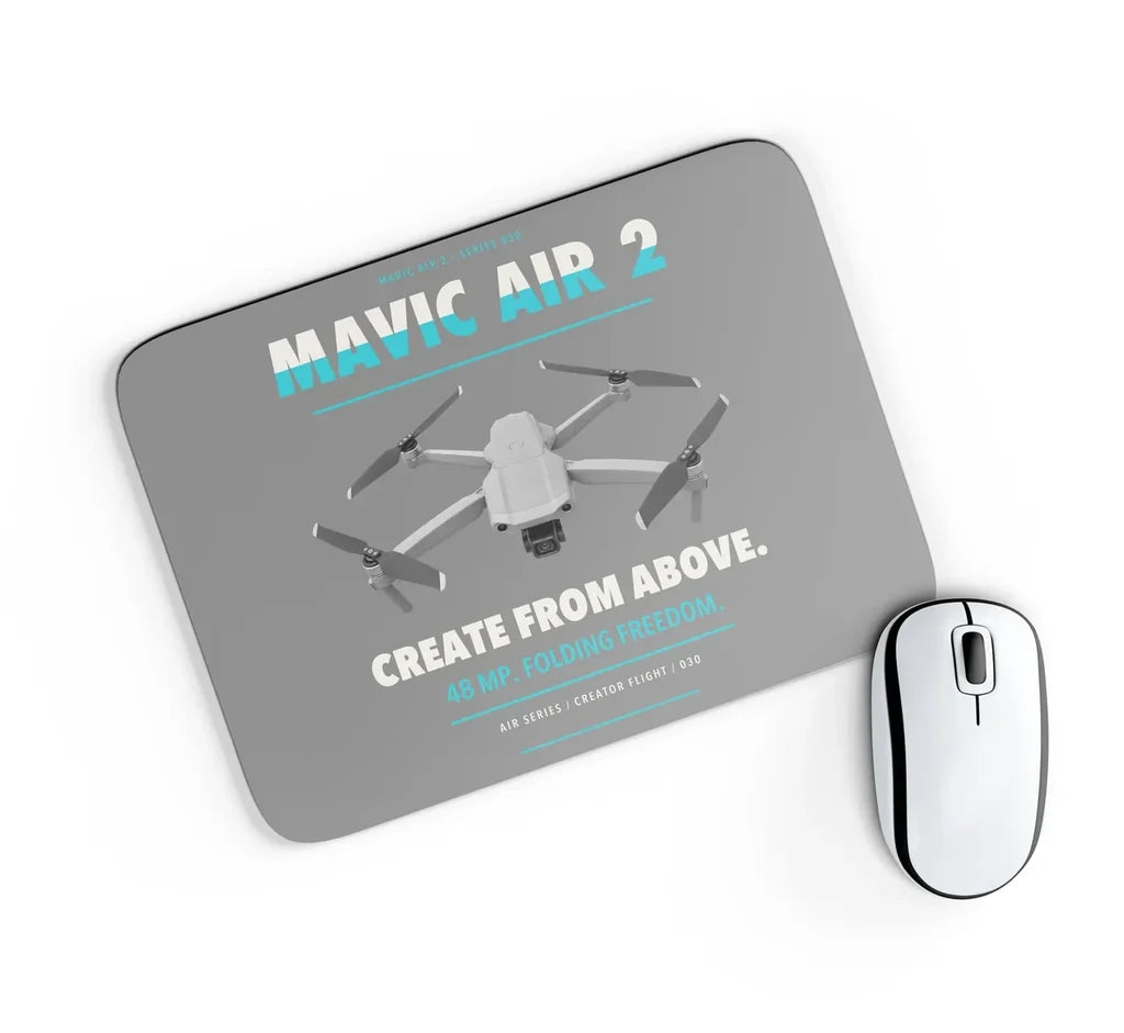 DJI Mavic Air 2 design on gray rectangle mouse pad