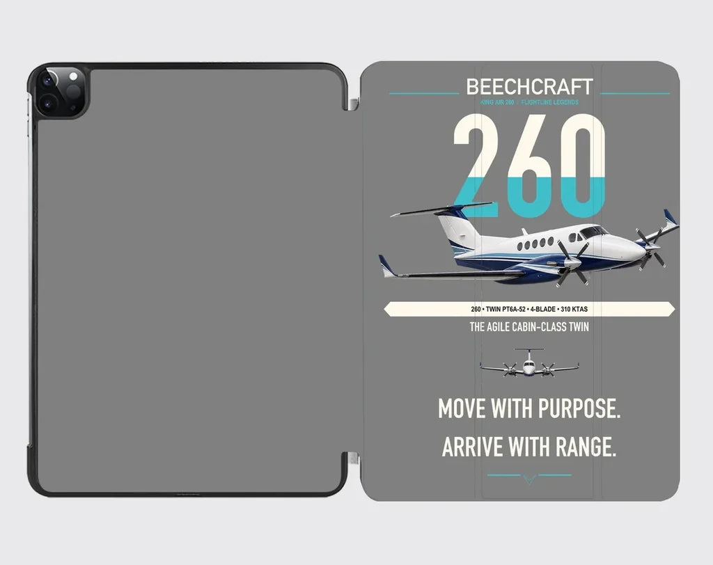 Beechcraft King Air 260 design on gray ipad tablet case