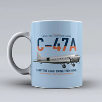 Thumbnail for C-47A Skytrain design on light blue ceramic mug, double-side print