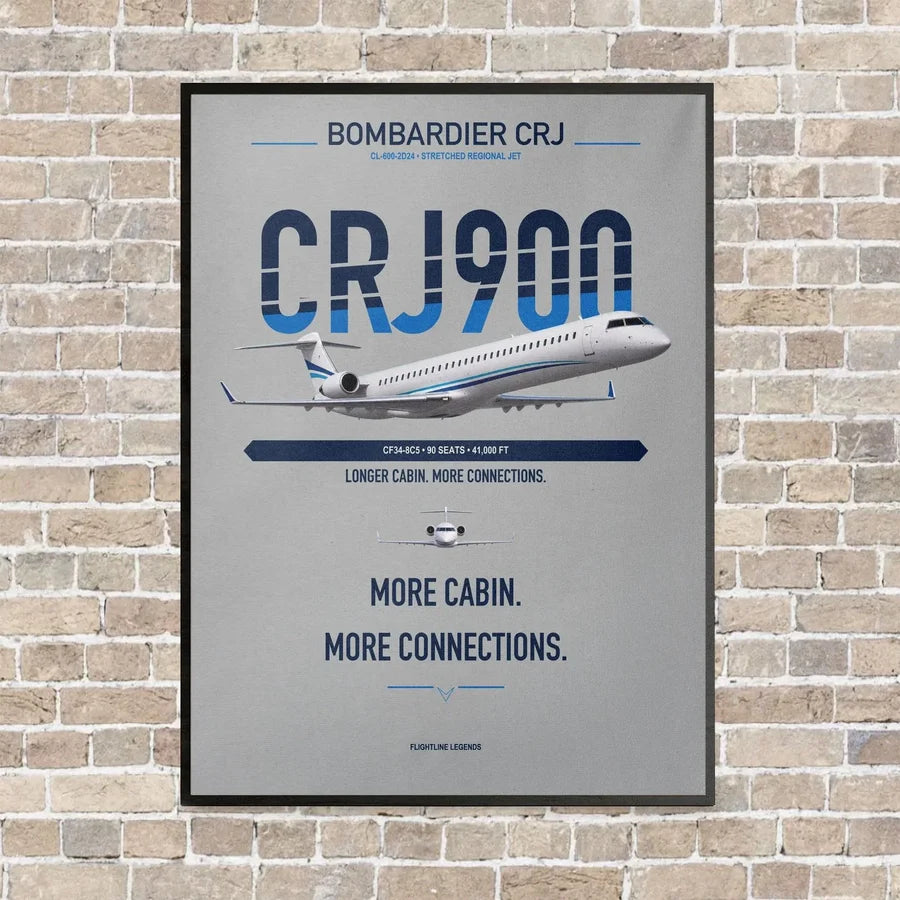 Bombardier CRJ900 vertical canvas print - framed - light gray background