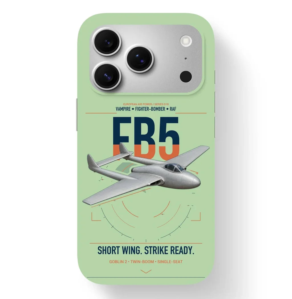 de Havilland Vampire FB5 design on light green magsafe iphone case, for iPhone 17 Pro