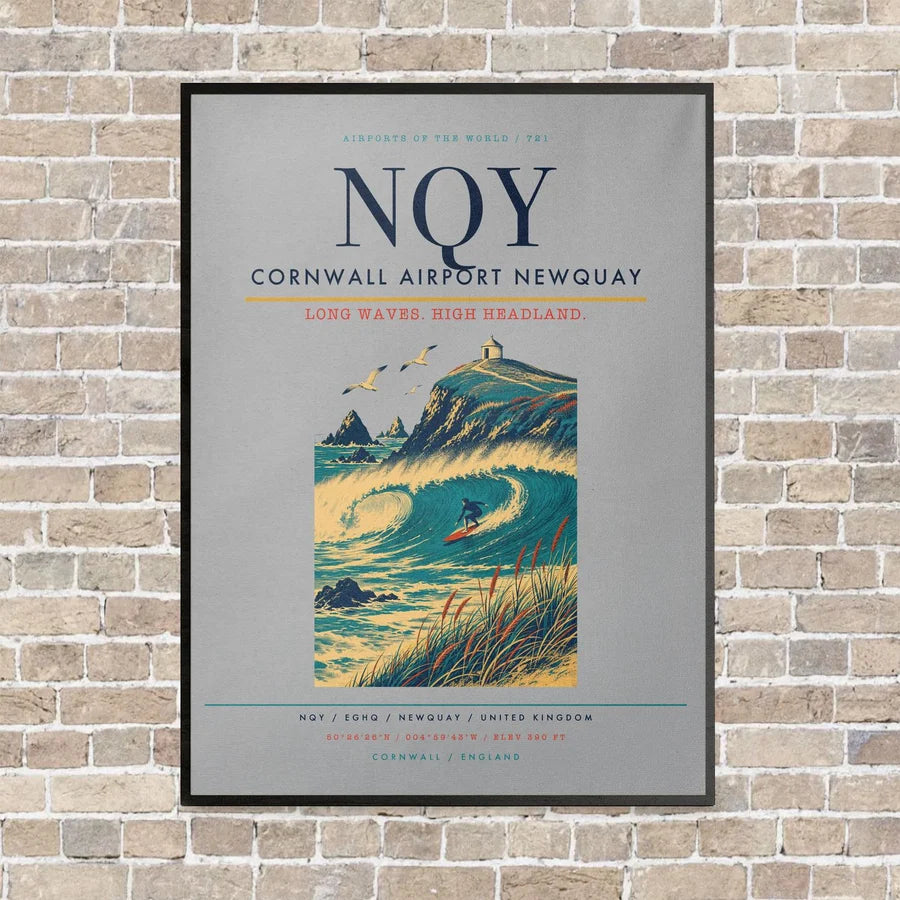 Cornwall Airport Newquay NQY vertical canvas print - framed - light gray background