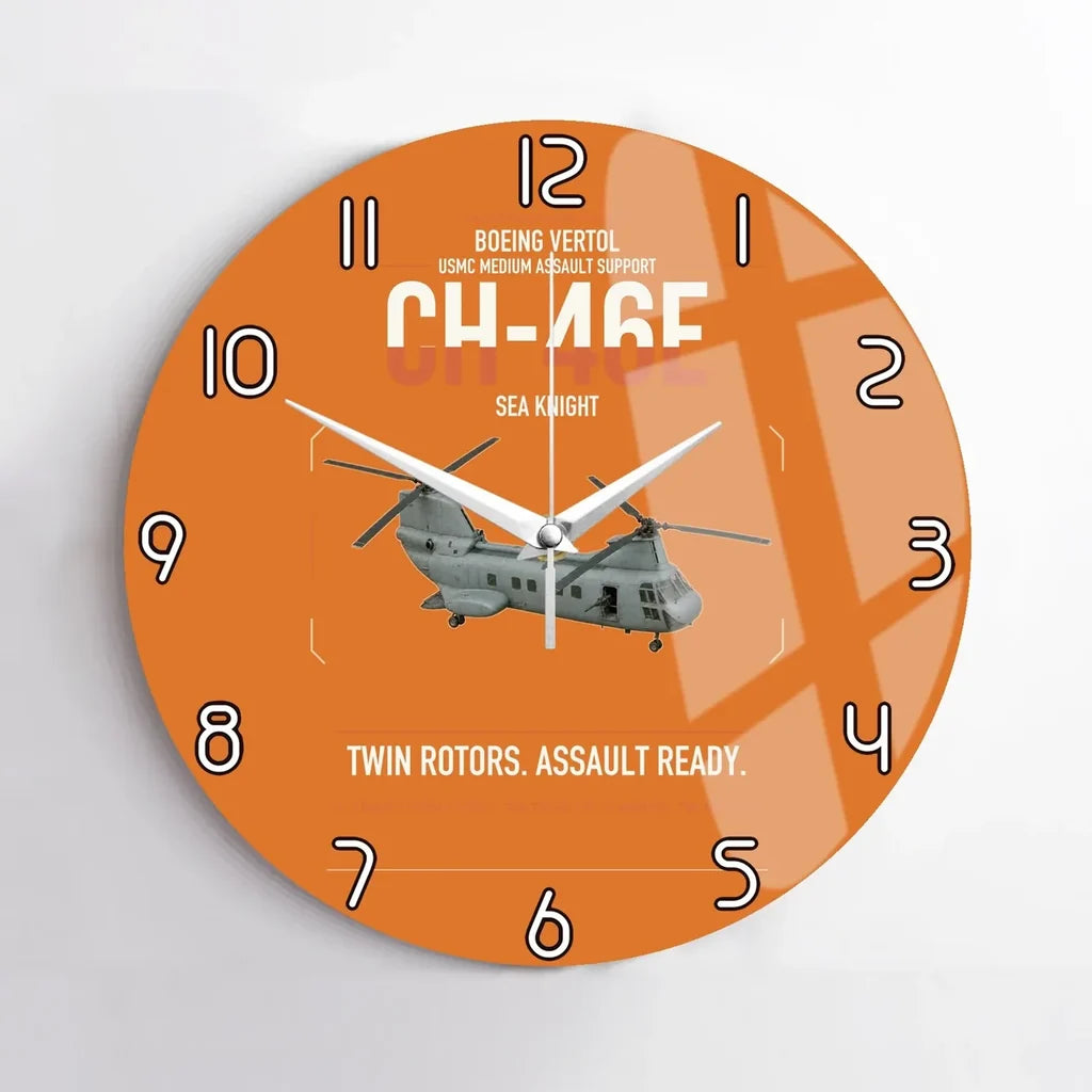 Boeing Vertol CH-46E Sea Knight design on orange no frame wall clock