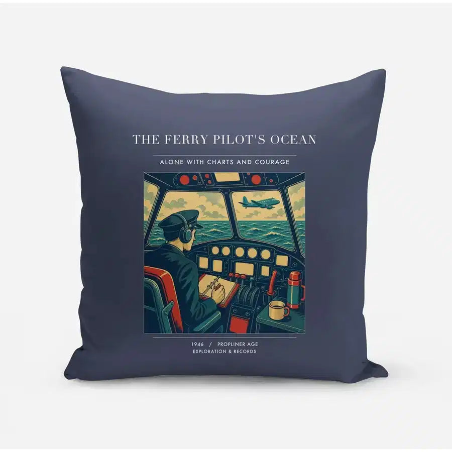 VINTAGE G4368 - The Ferry Pilot's Ocean - Designed Pillows design on navyblue
