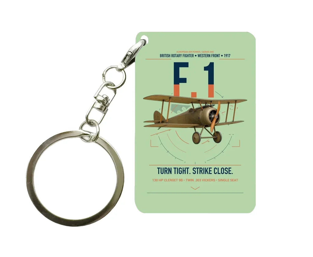 Sopwith Camel F.1 design on light green designed key chain, double-side print