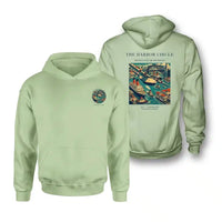 Thumbnail for VINTAGE G4059 - The Harbor Circle - Double-Side Hoodie design on lightgreen double side