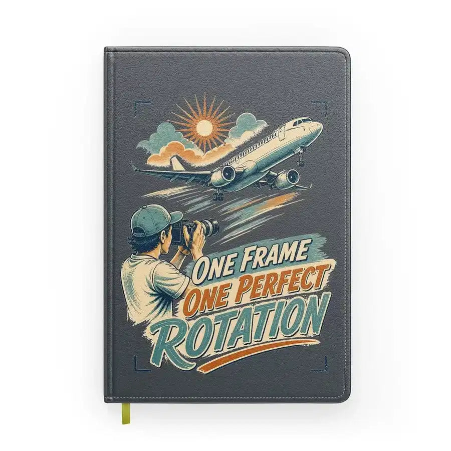 One Frame One Perfect Rotation design on gray notebook