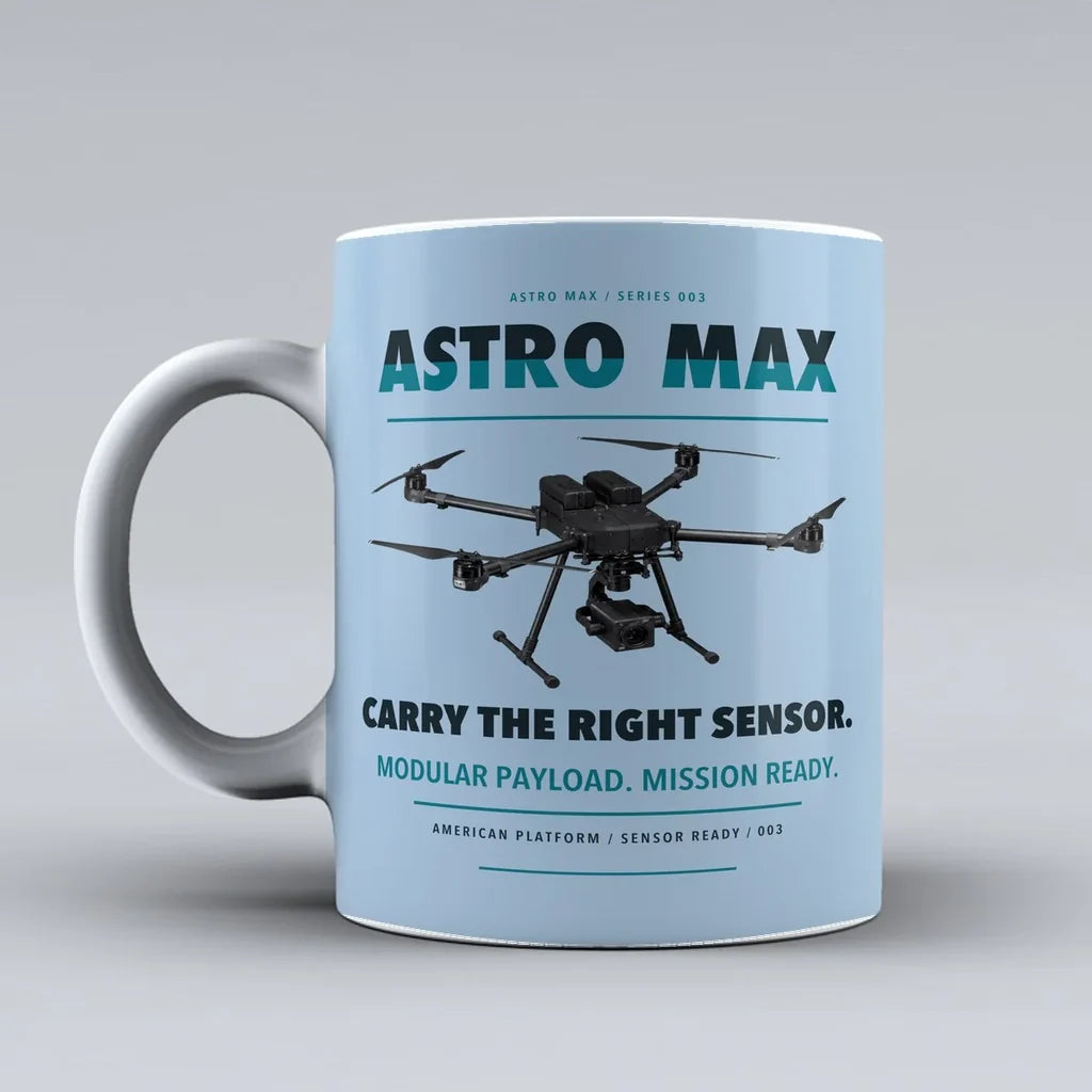 Astro Max Mug design on light blue freefly