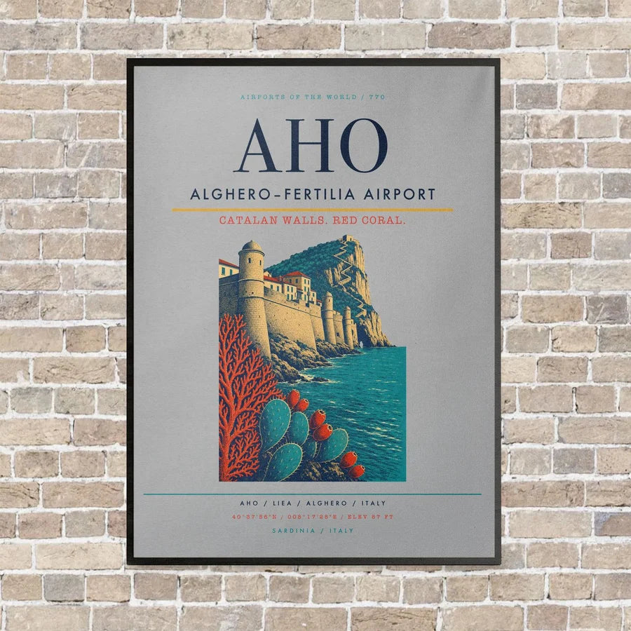 Alghero–Fertilia Airport AHO - Canvas Framed - Light Gray