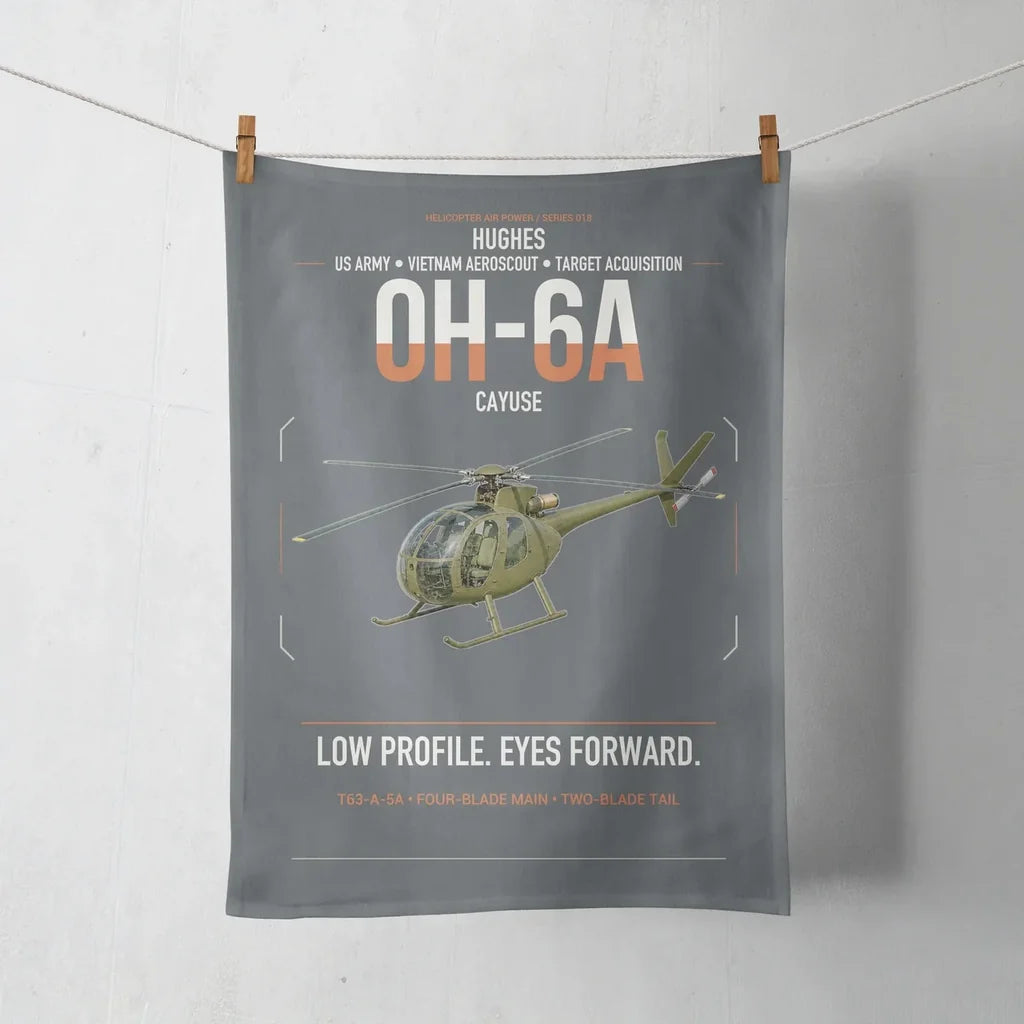 Hughes OH-6A Cayuse design on gray towel