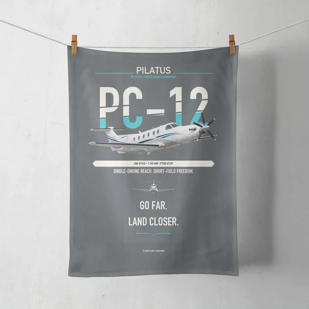 Pilatus PC-12 PRO design on gray towel