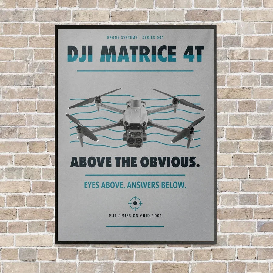 DJI Matrice 4T vertical canvas print - framed - light gray background