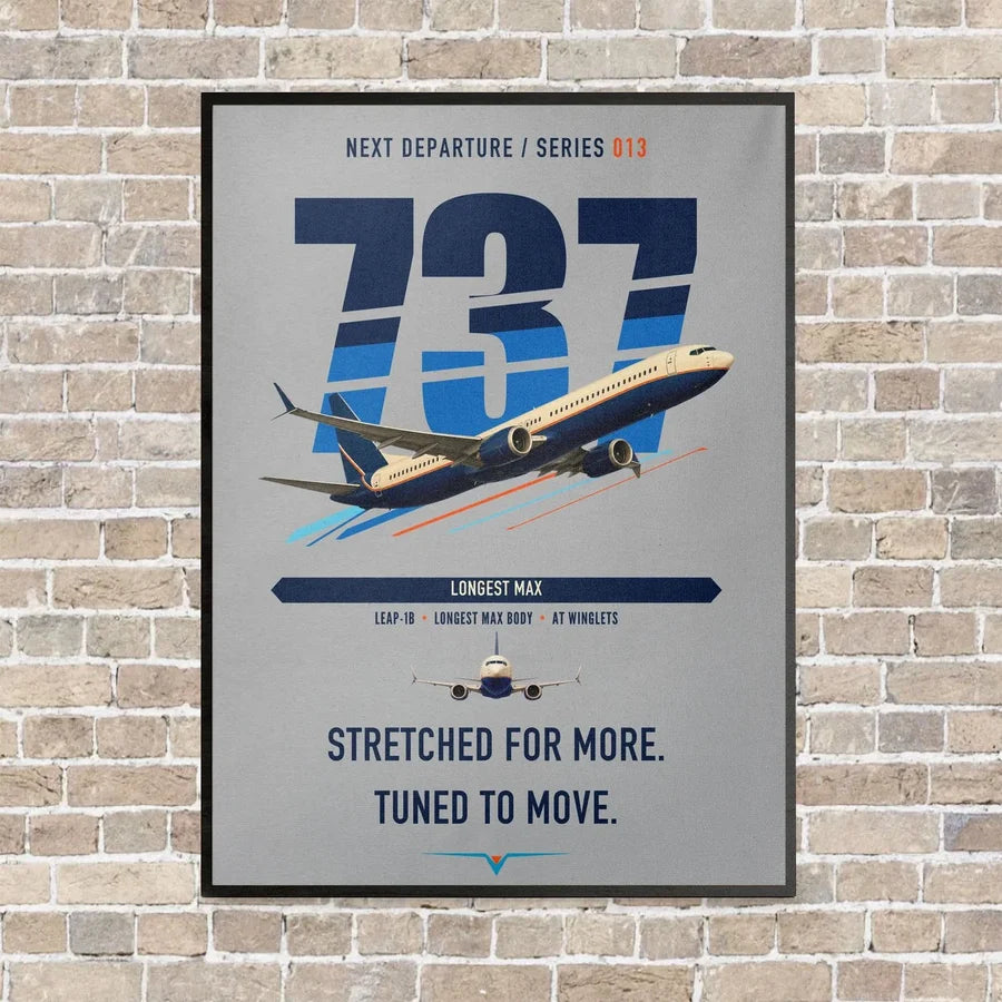 Boeing 737 MAX 10 vertical canvas print - framed - light gray background