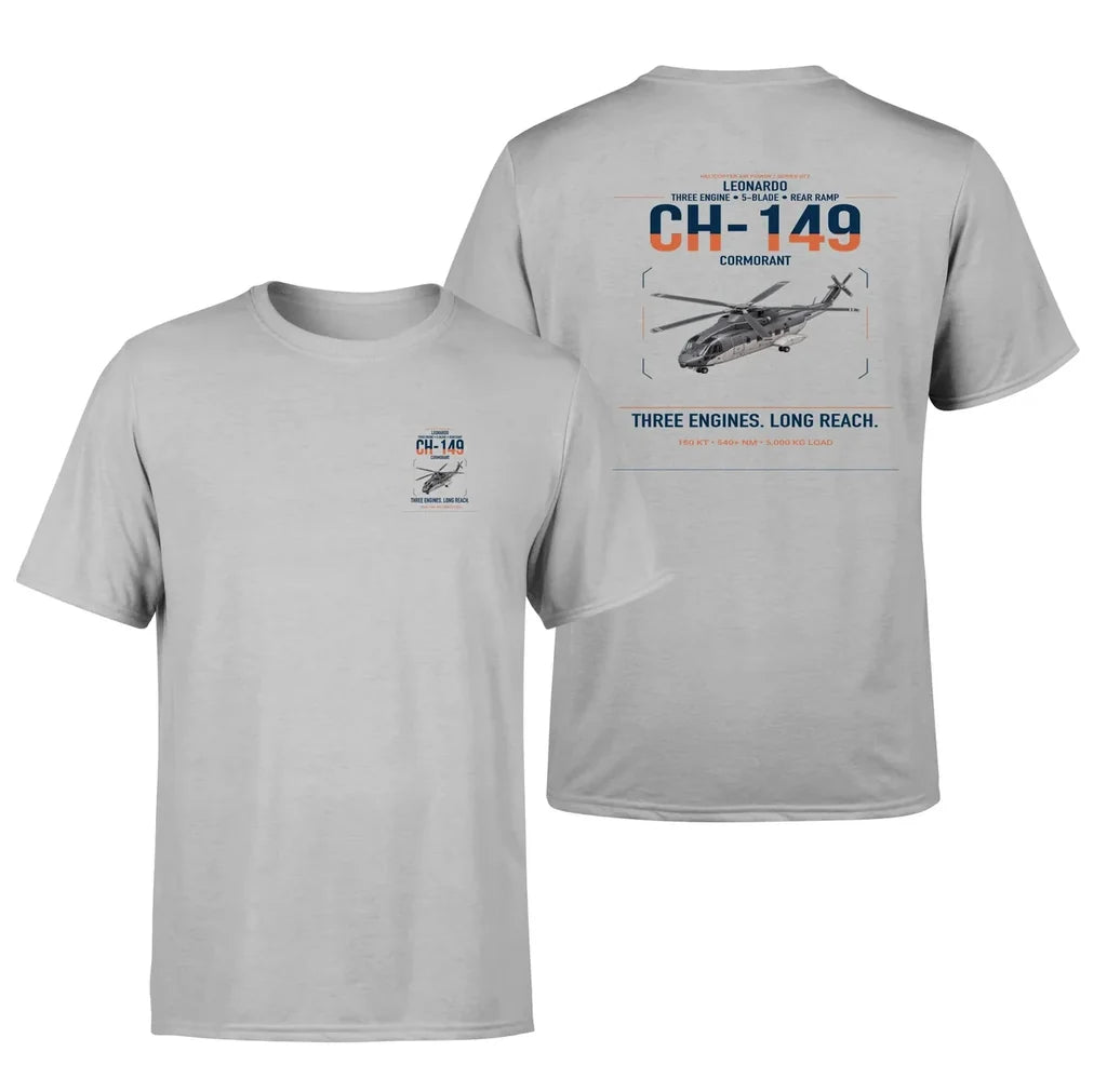 Leonardo CH-149 Cormorant design on light gray t-shirt, double-side print