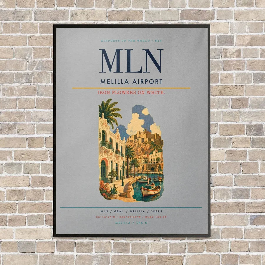 Melilla Airport MLN vertical canvas print - framed - light gray background