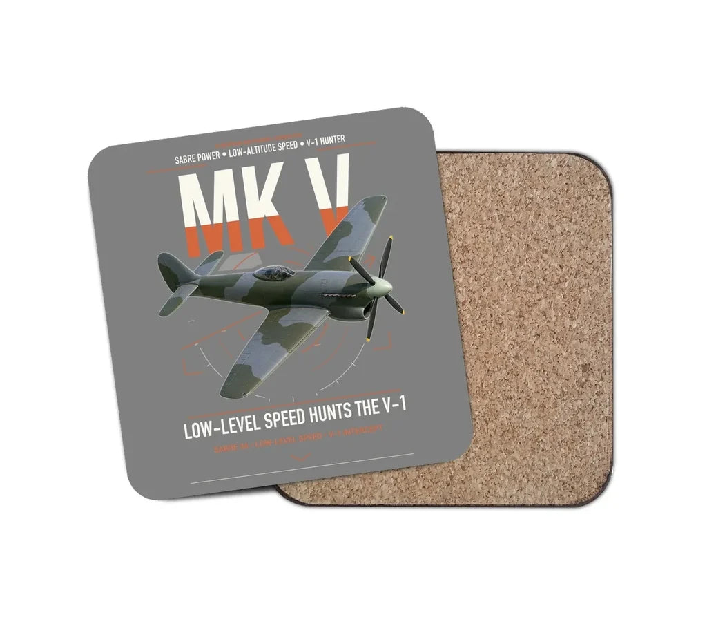 Hawker Tempest Mk V design on gray 1 piece coaster