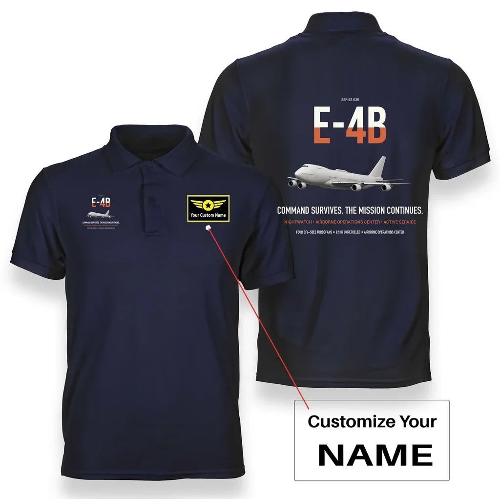 E-4B Nightwatch design on navy blue+name double-side polo t-shirt, double-side print