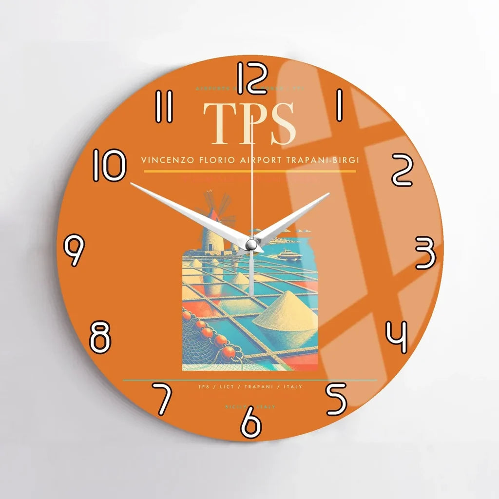 Vincenzo Florio Airport Trapani-Birgi (TPS) design on orange no frame wall clock