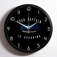 Thumbnail for Your Captain Is Speaking aviation design on premium wood and metal wall clock.