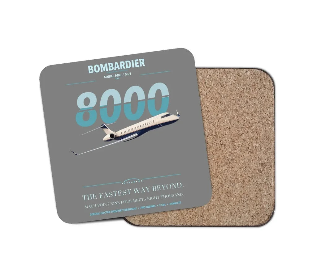 Bombardier Global 8000 design on gray 1 piece coaster