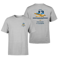 Thumbnail for Piper J-3 Cub design on light gray t-shirt, double-side print