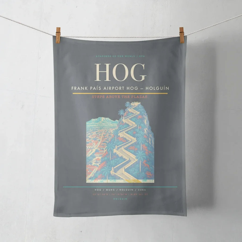 Frank País Airport (HOG) design on gray towel