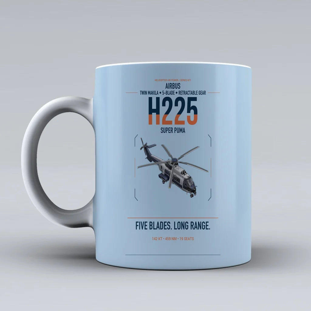 Airbus H225 design on light blue ceramic mug, double-side print